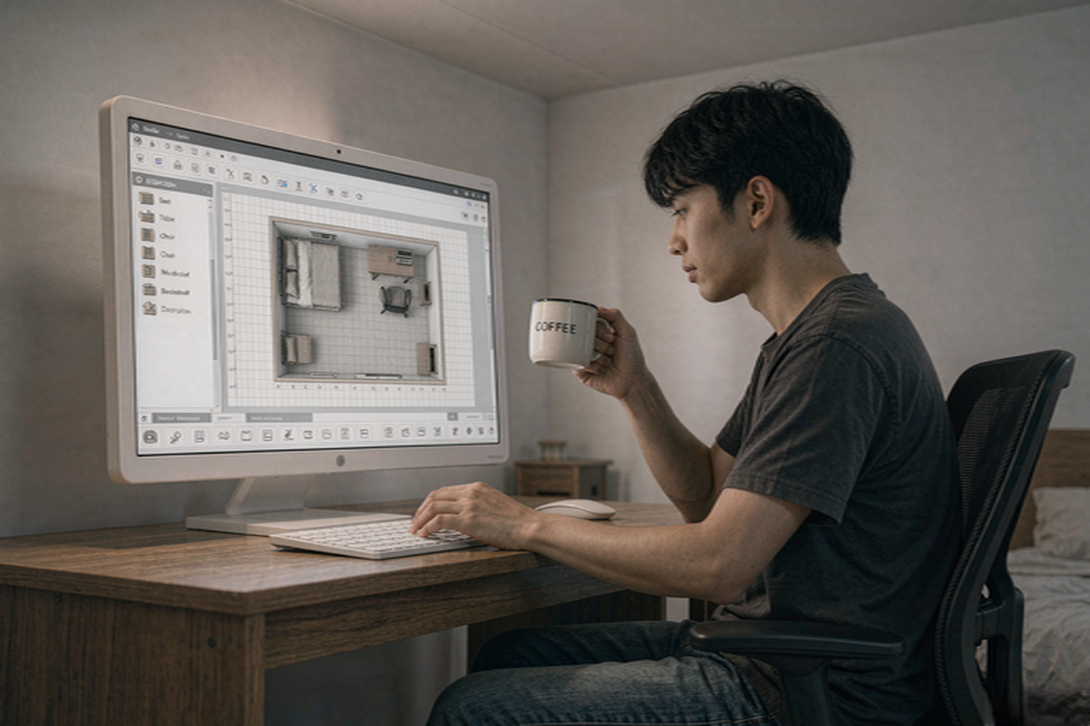在电脑上查看可拖拽的3D房间规划